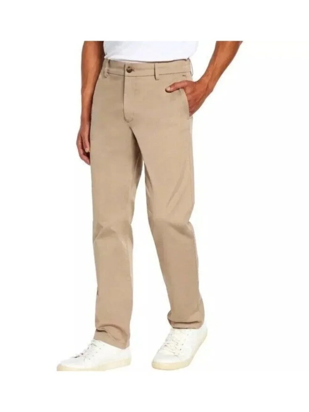 Banana Republic Men's 35x32 Khaki Cotton Flat-Front Chino Pants P0346